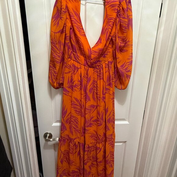 Toccin X RTR Palm Print Maxi Dress in Orange 6 Womens Long Gown - Picture 5 of 5